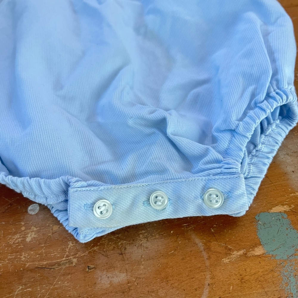 Luli Bubble Romper 18M Baby Boy Pintuck Pinstripe Blue White Vintage Classic - Picture 6 of 9
